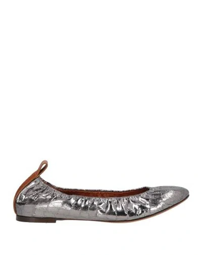 Lanvin Woman Ballet Flats Gunmetal Size 7 Calfskin In Gray