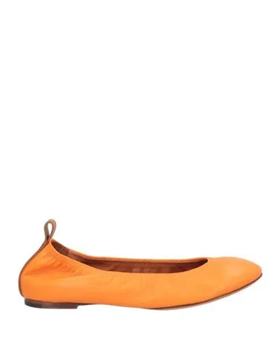 Lanvin Woman Ballet Flats Orange Size 8 Lambskin, Calfskin