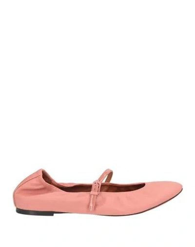 Lanvin Woman Ballet Flats Salmon Pink Size 8 Calfskin, Lambskin