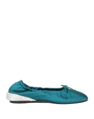 Lanvin Woman Ballet Flats Turquoise Size 6 Viscose, Silk In Blue