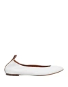 Lanvin Round Toe Ballerina Shoes With Leather Sole In White