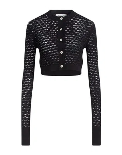 Lanvin Lace Open-knit Crop Crewneck Cardigan In Black
