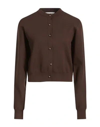 Lanvin Woman Cardigan Chocolate Brown Size M Viscose, Polyester