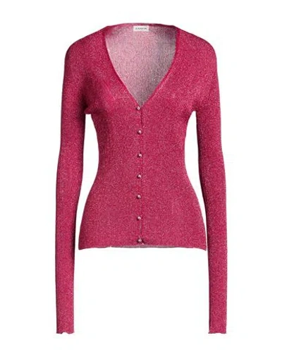 Lanvin Woman Cardigan Fuchsia Size M Metallic Polyester, Polyamide In Pink