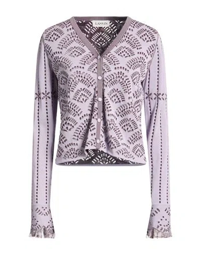 Lanvin Woman Cardigan Lilac Size Xl Viscose, Cotton, Polyamide, Elastane In Pink