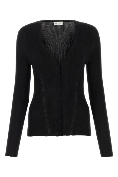 Lanvin Textured Ribbed V-neck Cardigan In Black