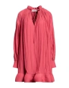 Lanvin Short Dress In Watermelon Charmeuse With Long Sleeves And Ruffles In Red
