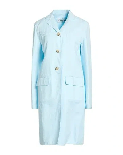 Lanvin Woman Overcoat & Trench Coat Sky Blue Size 8 Cotton, Polyamide