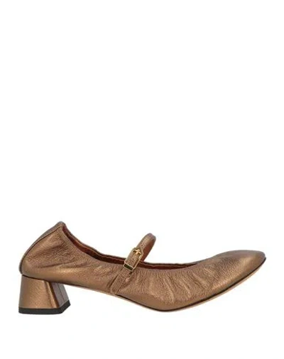 Lanvin Woman Pumps Bronze Size 8 Calfskin, Goat Skin In Multi