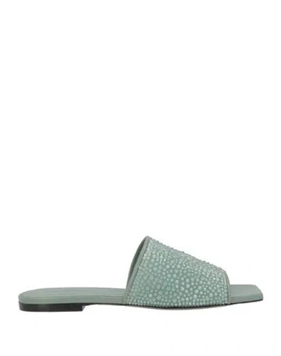 Lanvin Woman Sandals Sage Green Size 7 Calfskin, Nylon, Glass, Lambskin