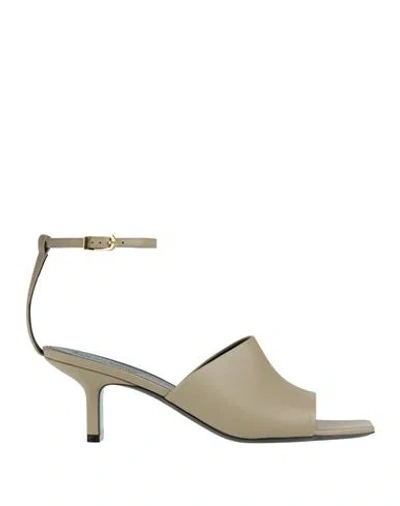 Lanvin Woman Sandals Sage Green Size 9 Calfskin In Neutral