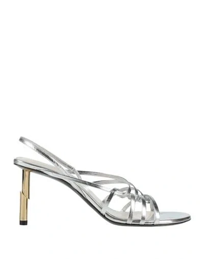 Lanvin Woman Sandals Silver Size 9 Calfskin In Gray
