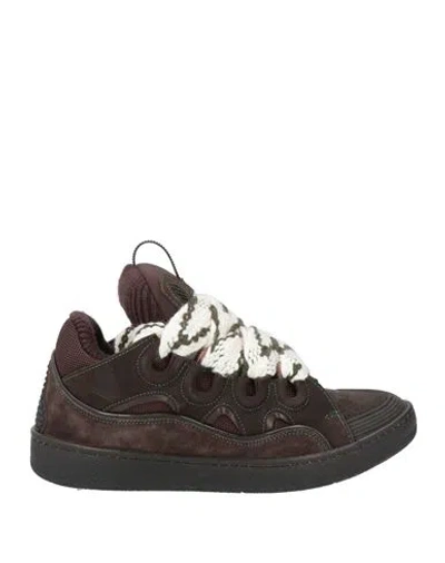 Lanvin Woman Sneakers Dark Brown Size 9 Calfskin, Polyester