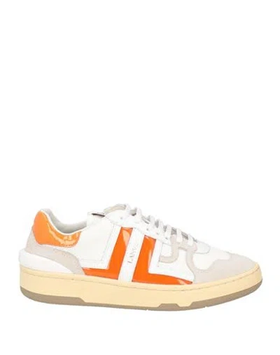 Lanvin Woman Sneakers Orange Size 6 Calfskin, Polyester In White
