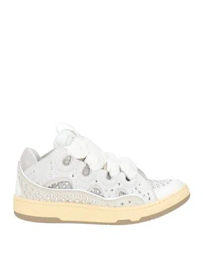 Lanvin Woman Sneakers White Size 9 Calfskin, Polyester, Polyamide, Elastane In Multi