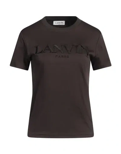 Lanvin Woman T-shirt Dark Brown Size S Cotton, Polyester, Elastane