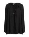 Lanvin Long Sleeve Pleated Blouse Open Neck In Black