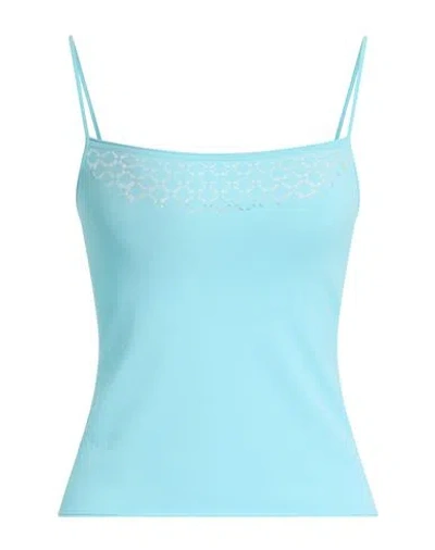 Lanvin Woman Top Sky Blue Size M Viscose, Polyester