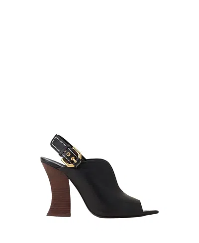 Lanvin Buckle Arch Heeled Leather Mules In Black