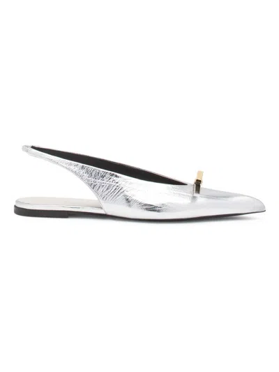 Lanvin Women's Bow Metallic Leather Slingback Flats In Silver