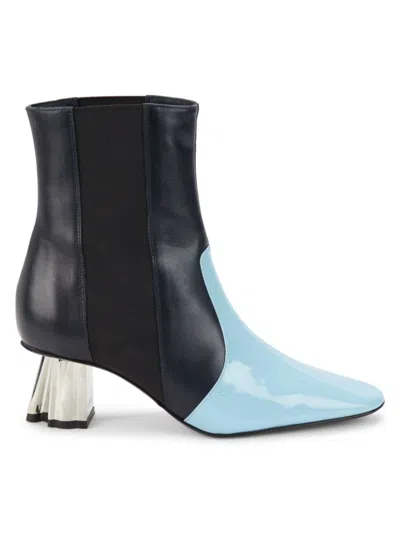 Lanvin Women's Colorblock Patent Leather & Leather Chelsea Boots In Black Blue