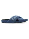 Lanvin Logo-embroidered Crossover Denim Slides In Denimbl