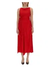 Lanvin Draped Red Midi Dress With Flattering Silhouette In Red
