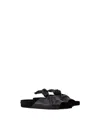 Lanvin Women's Flat Leather Mules With A Bow In Black