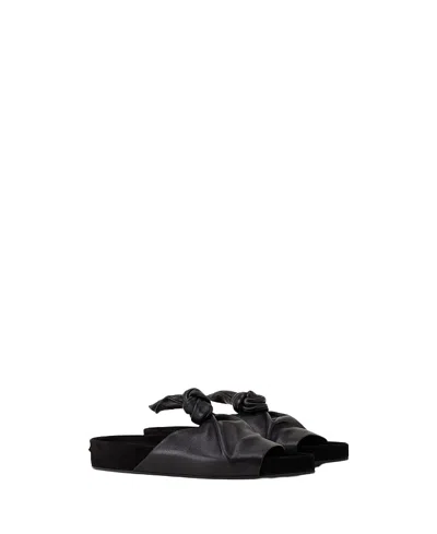 Lanvin Women's Flat Leather Mules With A Bow In Black