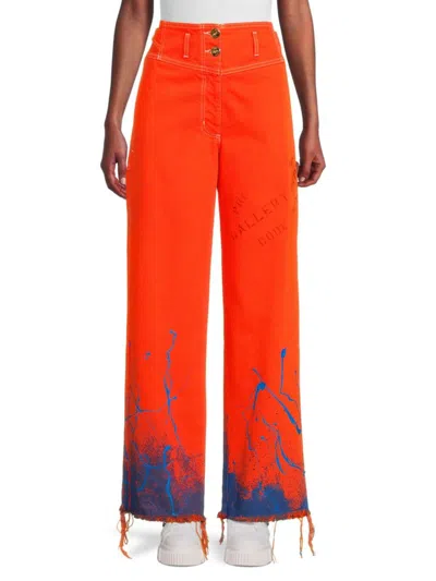 Lanvin Women's Frayed High Waist Graphic Jeans In Orange