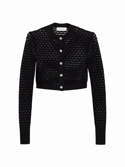 Lanvin Women's Lace Knit Crop Cardigan In Black