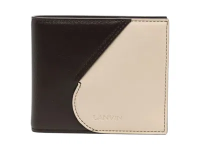 Pre-owned Lanvin Women's  Portefeuille Pliant A Design Bicolore Wallet In Brown/creme