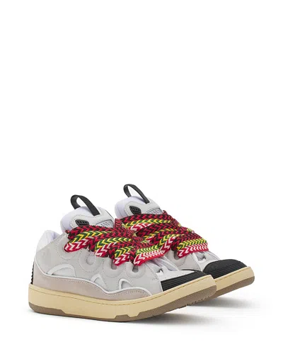 Lanvin Curb Leather Sneakers With Multicolor Laces In Neutral