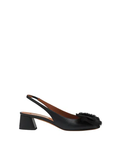 Lanvin Women's Leather Heeled Slingback Ballerina In Black