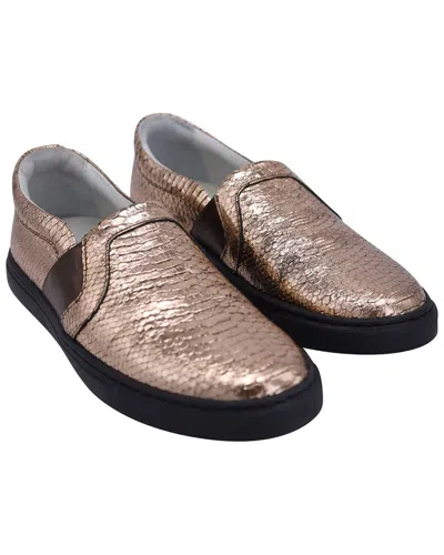 Pre-owned Lanvin Women's Leather Metallic Snakeskin-embossed Slip-on Sneaker (authentic  Pre-loved) In Multi