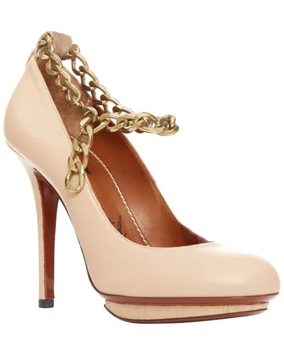 Pre-owned Lanvin Women's Leather Runway Chunky Chain Wooden Platform Pump (authentic  Pre-loved)