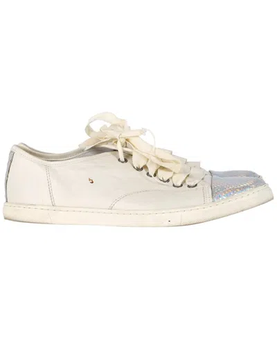 Pre-owned Lanvin Women's Leather Snakeskin-effect Cap Toe Sneaker (authentic Pre-loved)