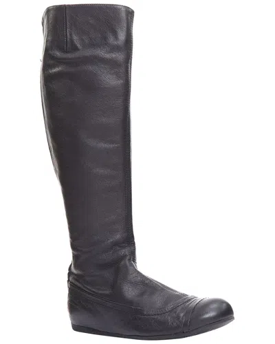 Pre-owned Lanvin Women's Leather Soft Round Toe Paneled Flat Long Boot (authentic Pre-  Loved)