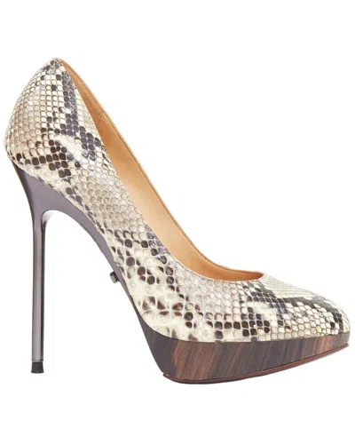 Pre-owned Lanvin Women's Leather Wood Platform Pump (authentic Pre-loved)