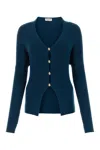 Lanvin Petrol Blue In Stretch Wool Blend Cardigan In Multicolor