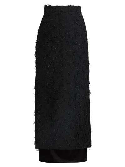 Lanvin Women's Metallic Fringed Wool-blend Midi-skirt In Black