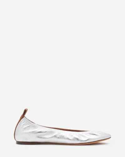 LANVIN WOMEN'S METALLIC LEATHER BALLERINA FLAT IN SILVER