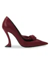 Lanvin Midnight Step Leather Bow Pump In Burgundy