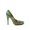 Lanvin Metallic-effect Patterned Pumps In Green