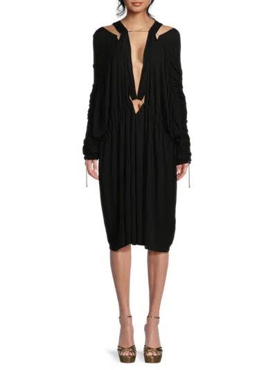 Lanvin Women's Ruched Plunging High Low Dress In Noir