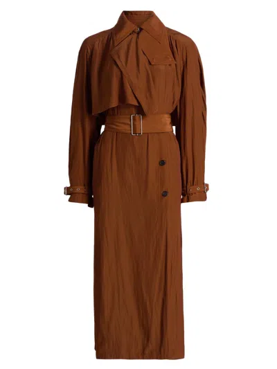Lanvin Women's Satin Belted Trench Coat In Brown