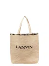 Lanvin Logo-embroidered Raffia Tote Bag In Neutral