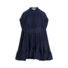 Lanvin Short Ruffle Dress Front Drawstring In Blue