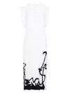 Lanvin Sleeveless Pleated Midi Dress With Abstract Pattern In White