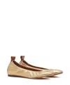 Lanvin Ruched Detail Metallic Ballerina Shoes In Gold Tone
